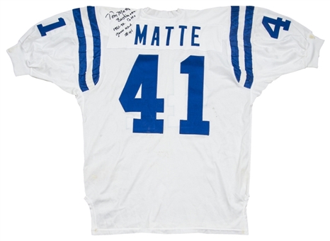 1971-72 Tom Matte Game Used and Signed/Inscribed Baltimore Colts Home Jersey (Matte LOA)
